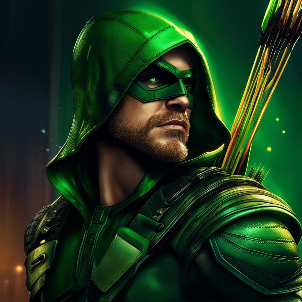 Hyperrealistic Green Arrow Splash Art