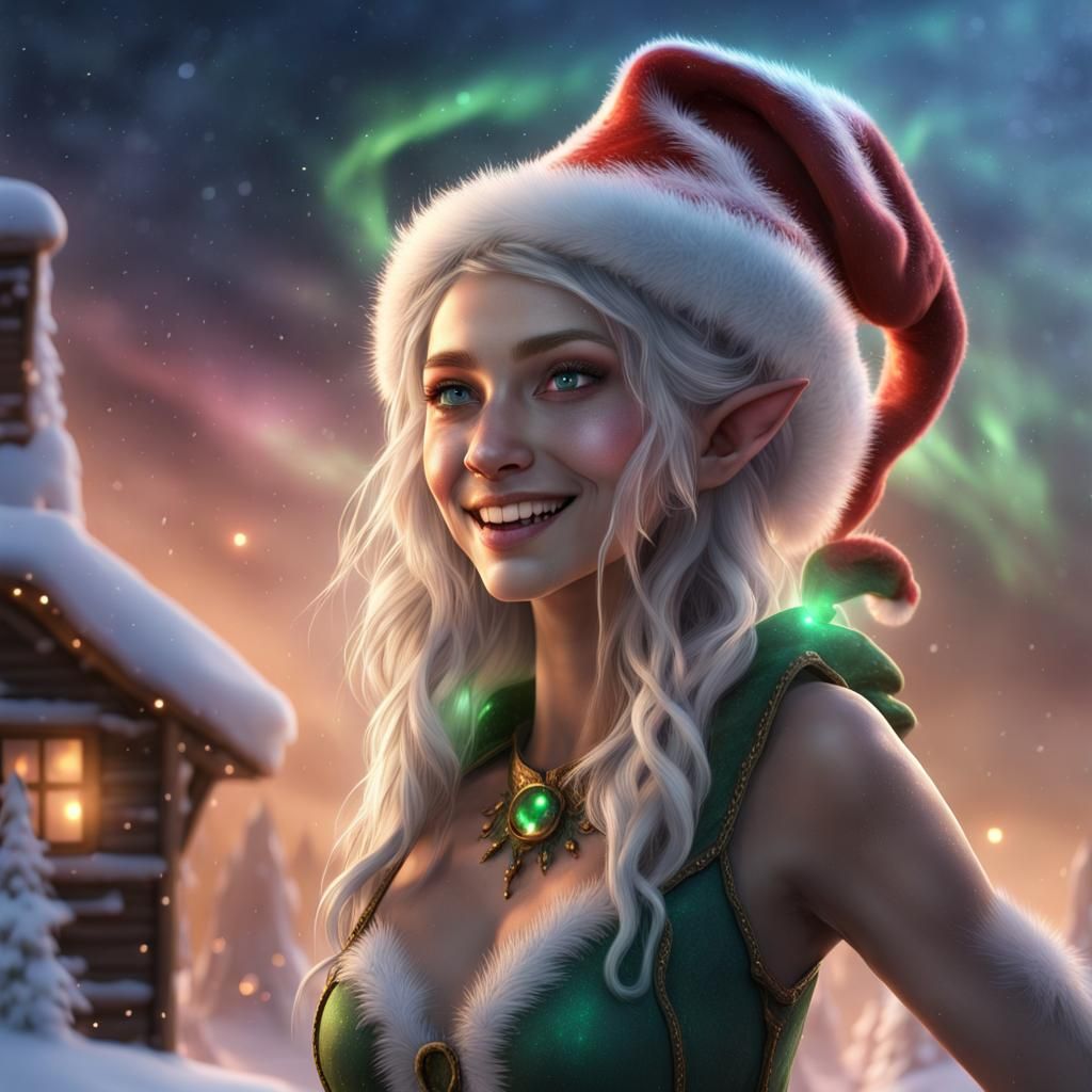Happy Christmas Elf Gathering Northern Lights Dust