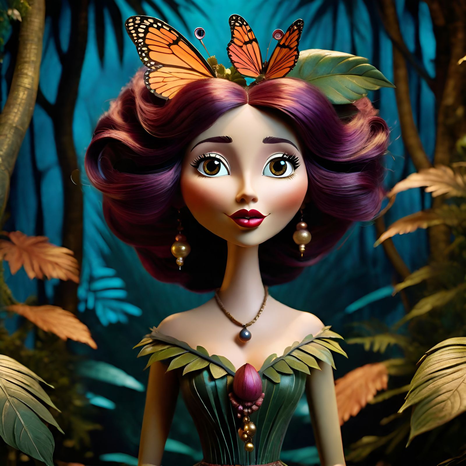 Gorgeous Jungle Woman in Whimsical Cartoon Style