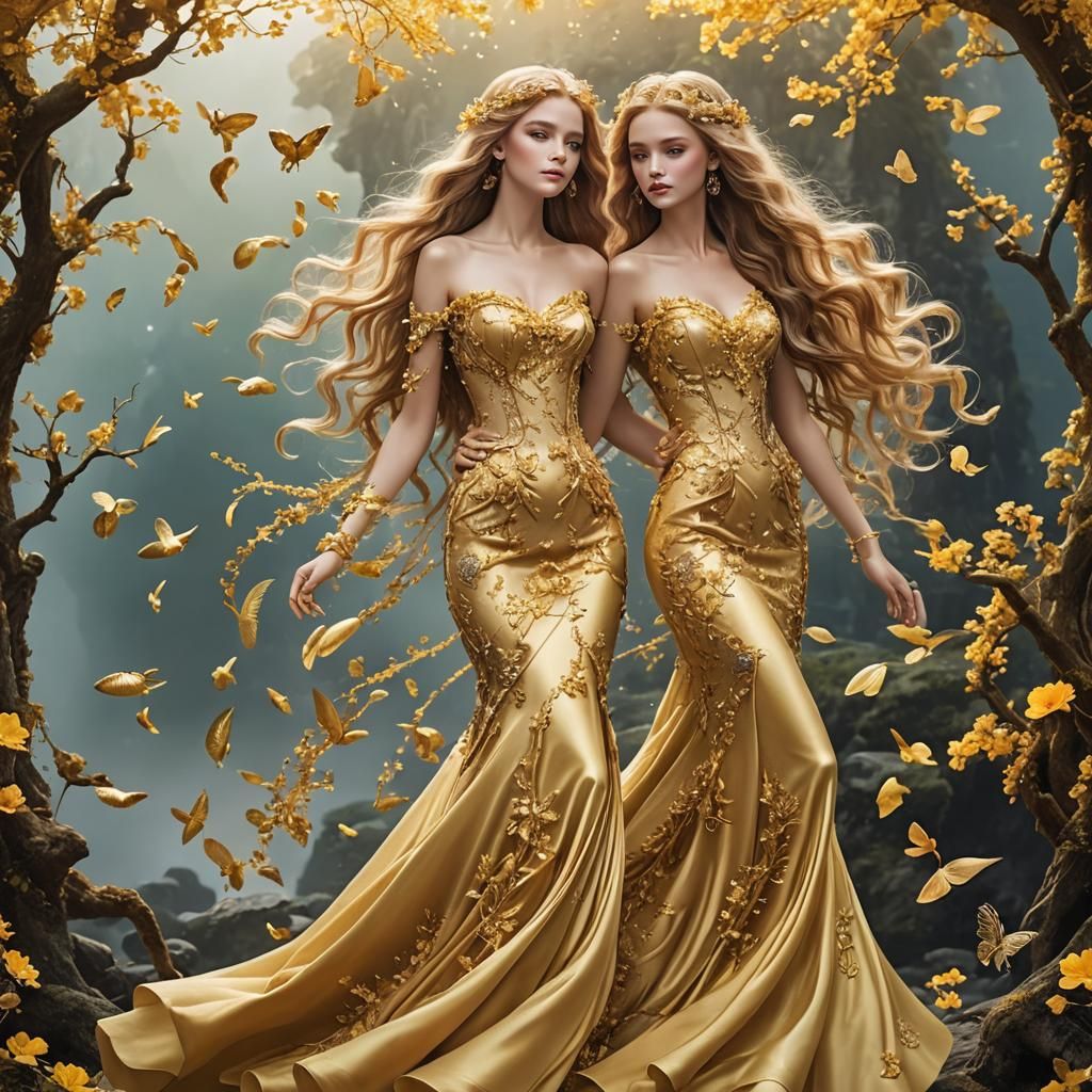 Enchanting Mermaid in Golden Dress, Fantasy Art