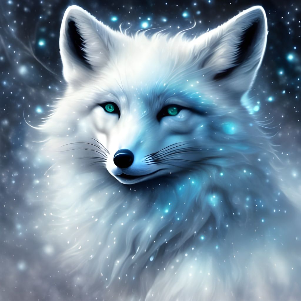 Aurora Fox in Snowy Winter Storm, Ink and Wash Style