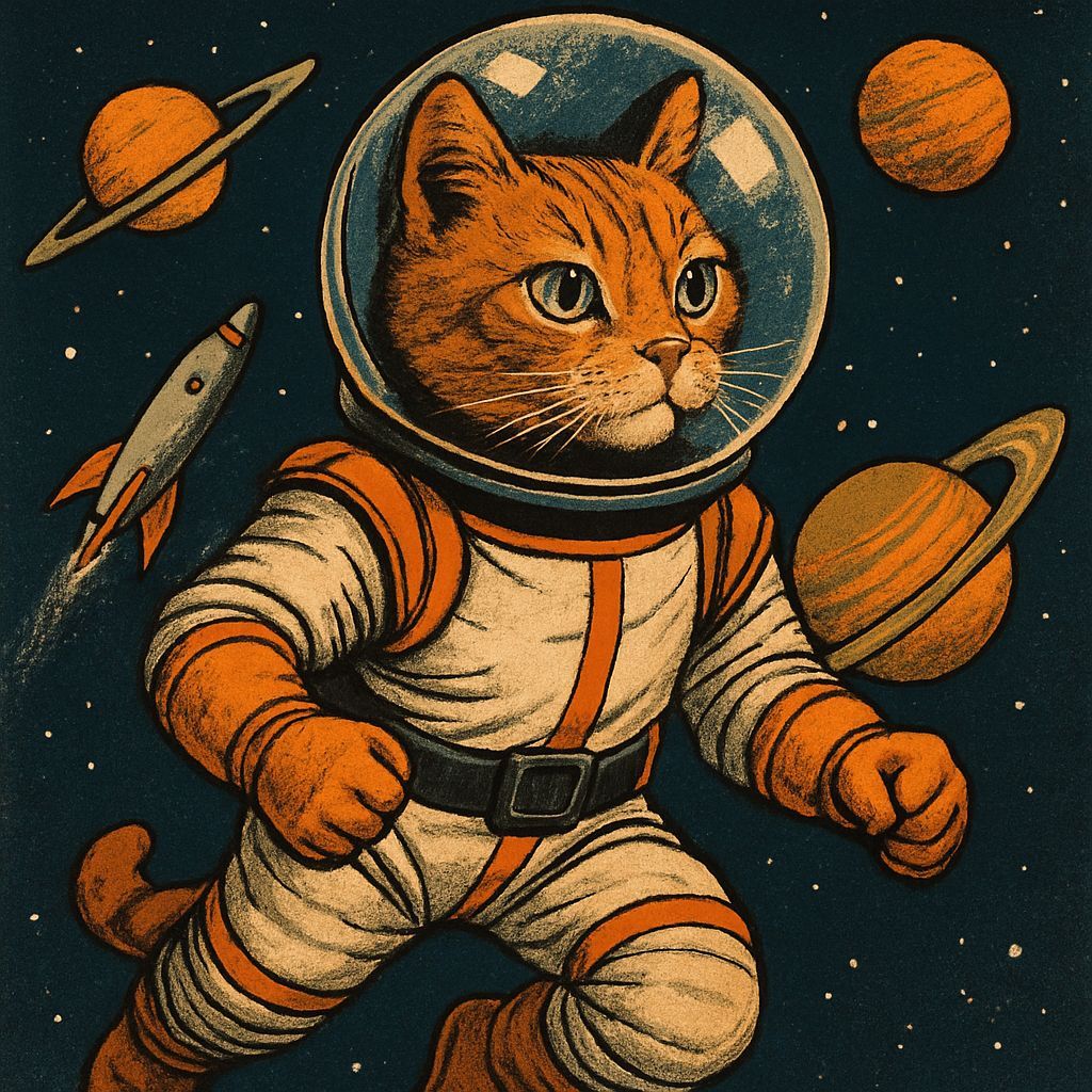 Retro-Futuristic Astronaut Cat in Space