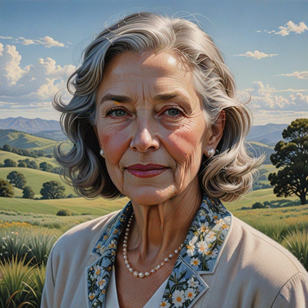 Elegant Englishwoman in Pastel Hues, Set Against American Co...