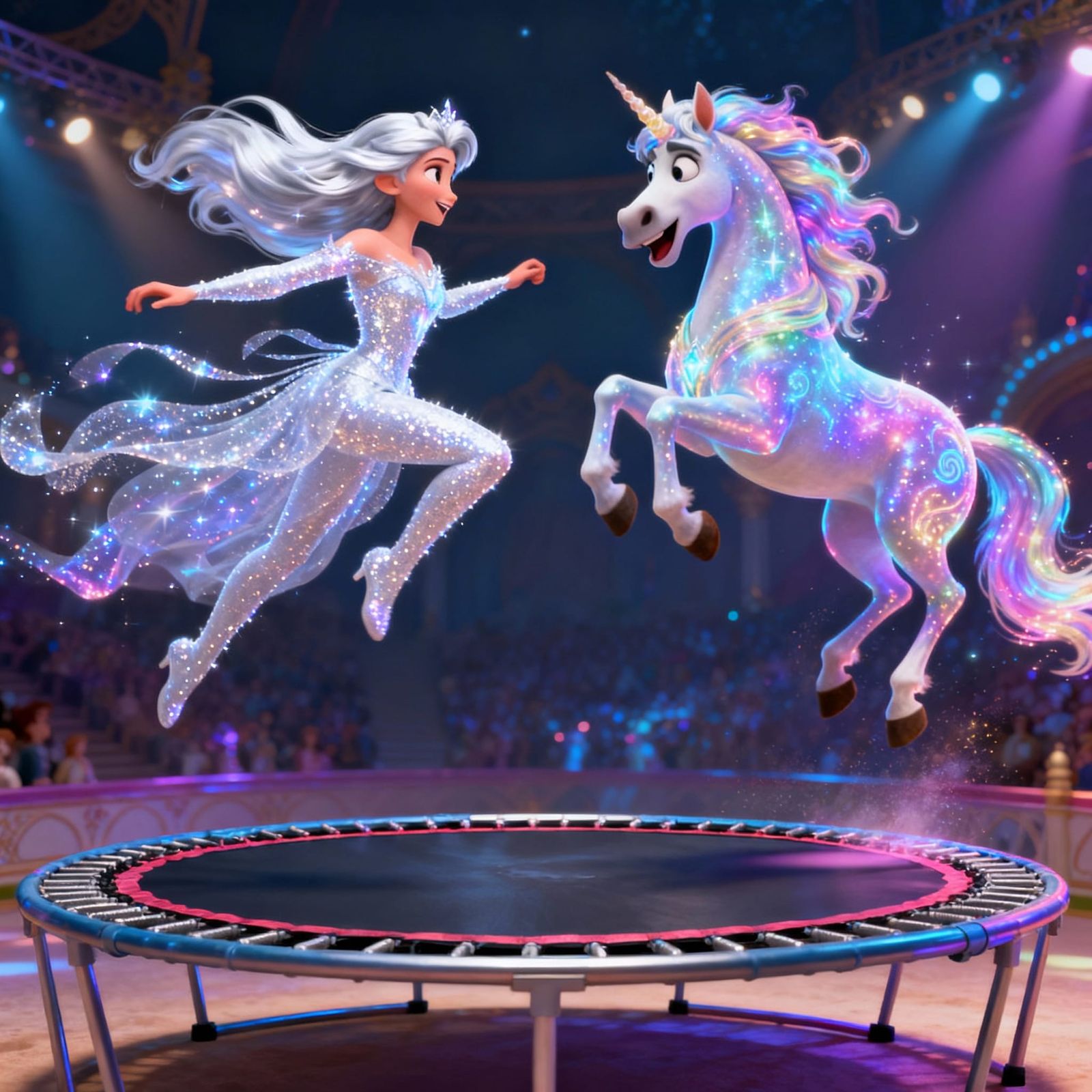 Anime Sorceress and Horse Compete on Trampoline