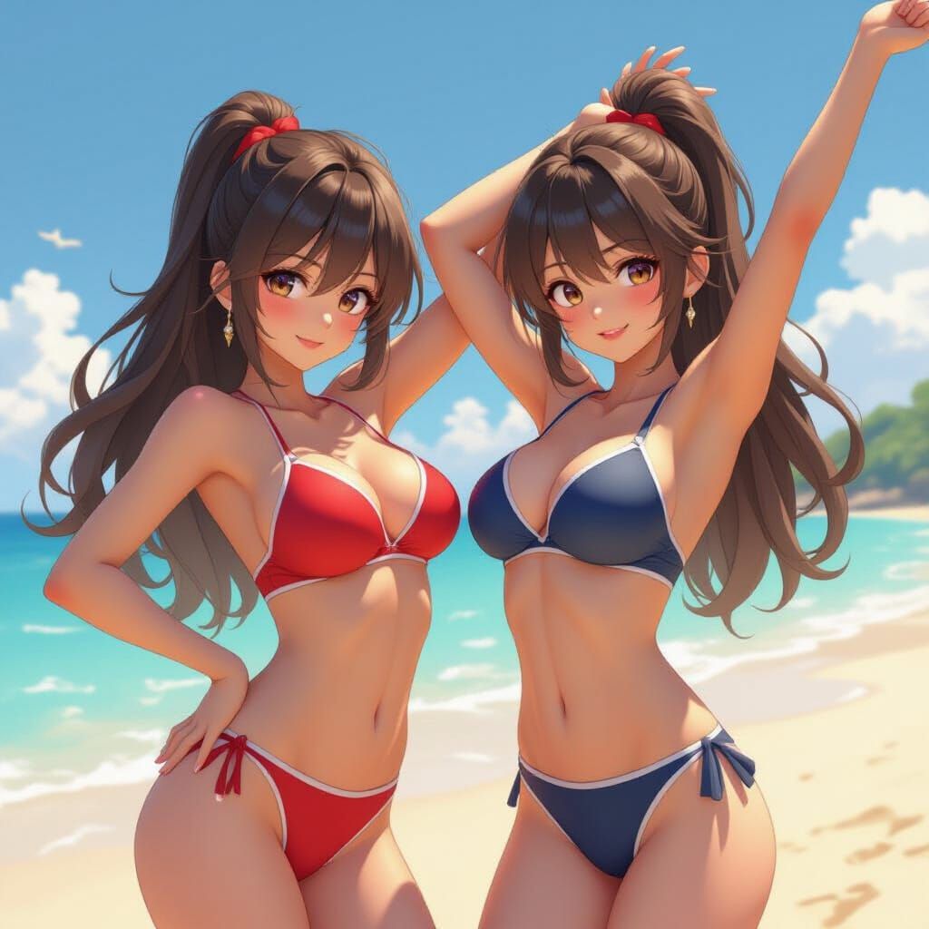 Beach Cheerleaders Performing Gymnastics in Swimsuits - Anim...