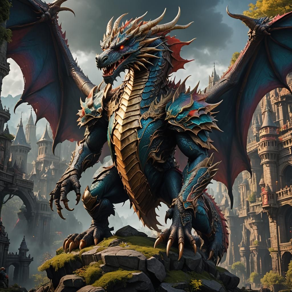 Detailed Humanoid Dragon in Fantasy Art Style