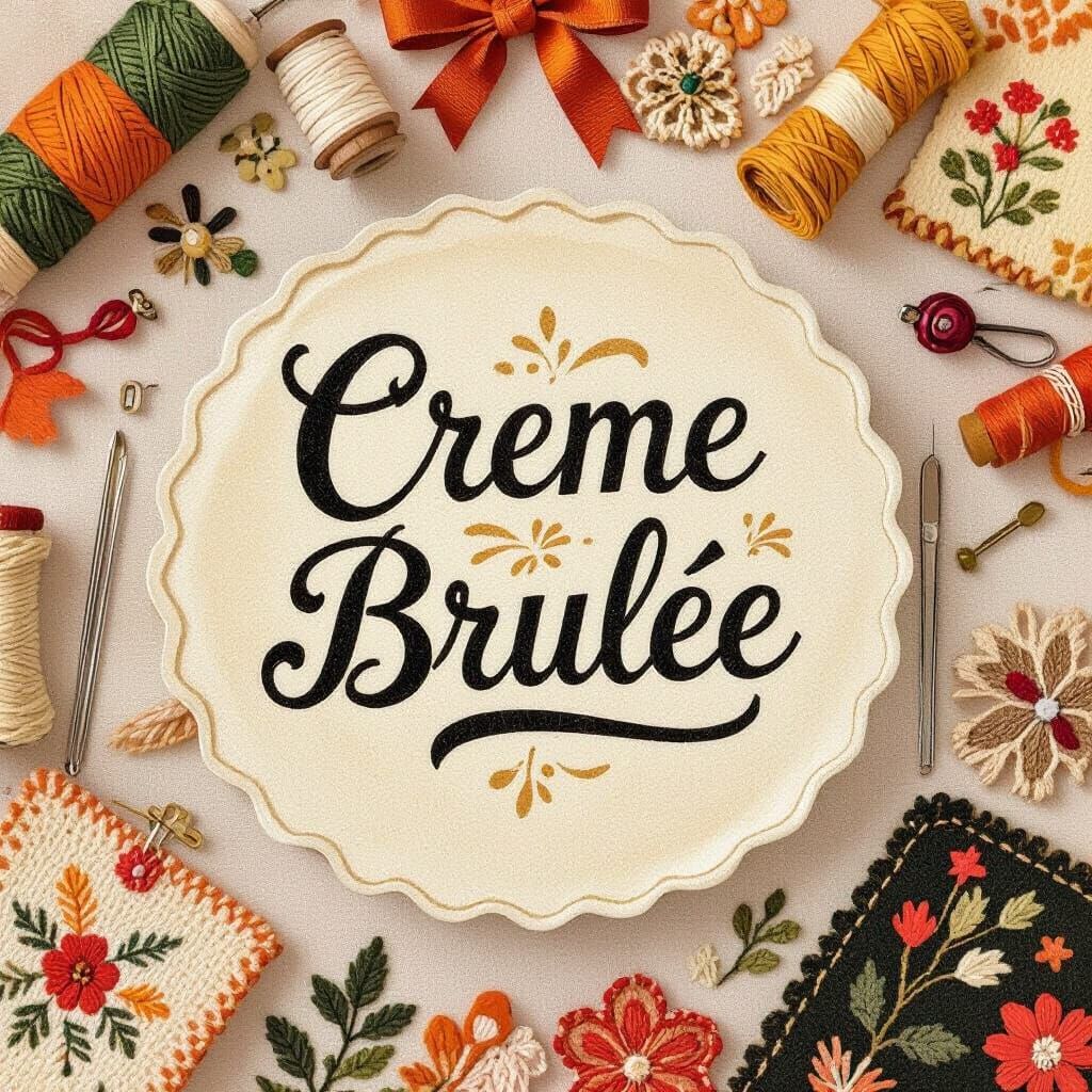 Creme Brulee Logo Surrounded by Handicraft Items