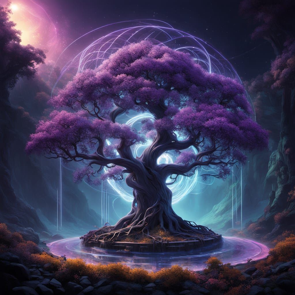 Glowing Tree of Life in Dark Fantasy Style