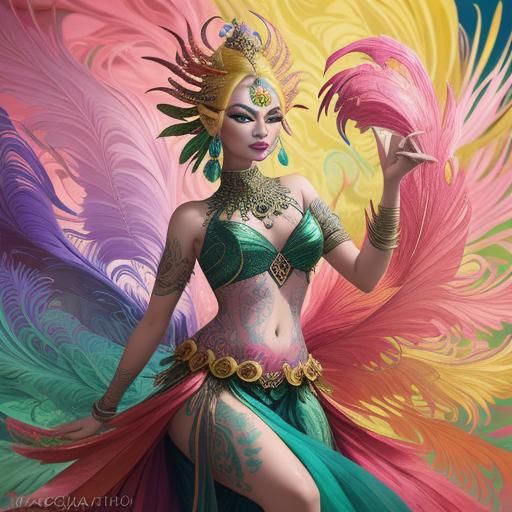 Dragon Woman with Feathers in Abstract Expressionism