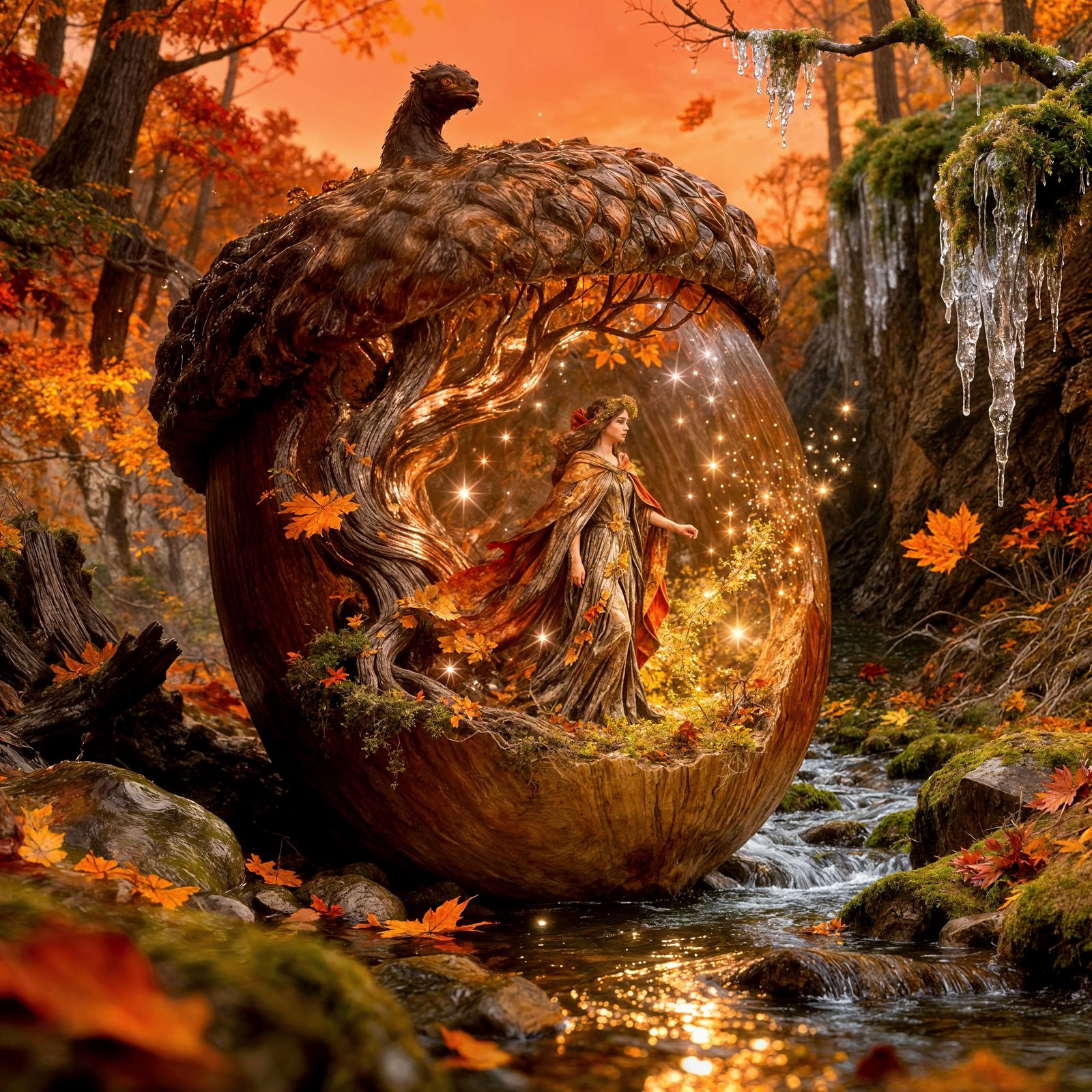 Autumn Fairy in Giant Acorn Macro Scene