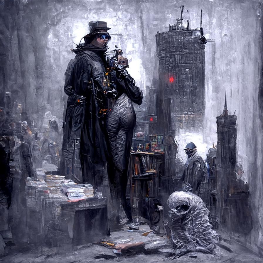 Cyberpunk Horror Detective, Detailed Painting