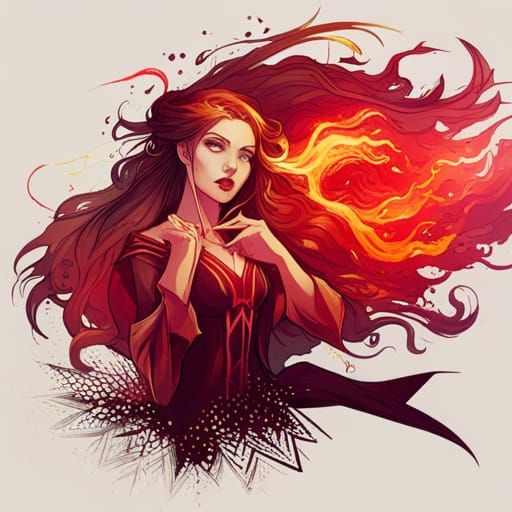 Scarlett Witch Digital Painting with Golden Outlines