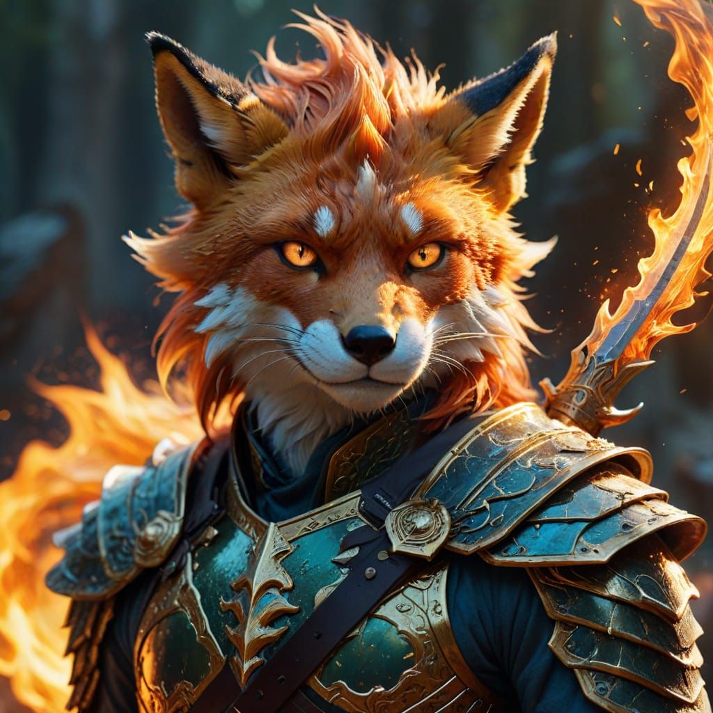 Hypermodern Warrior with Fiery Spirit