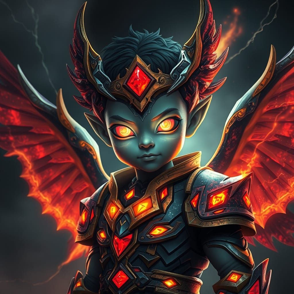 Majestic Child with Cosmic Wings and Jagged Armor