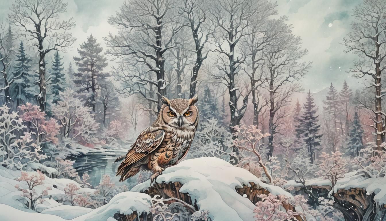 Watercolor Owl in Comic Book Art Style