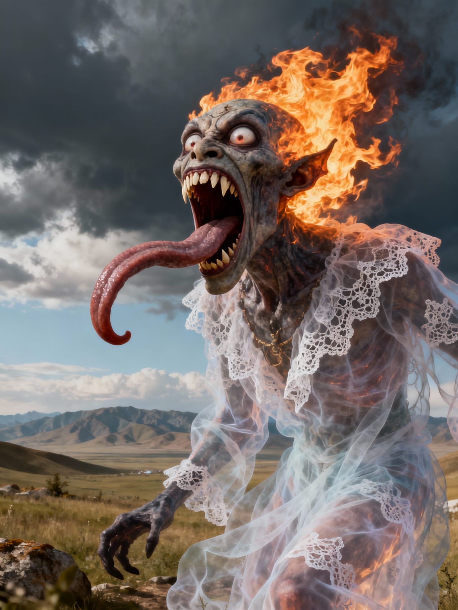 Scary Fiery Djinn Screaming in Horror as Vapor