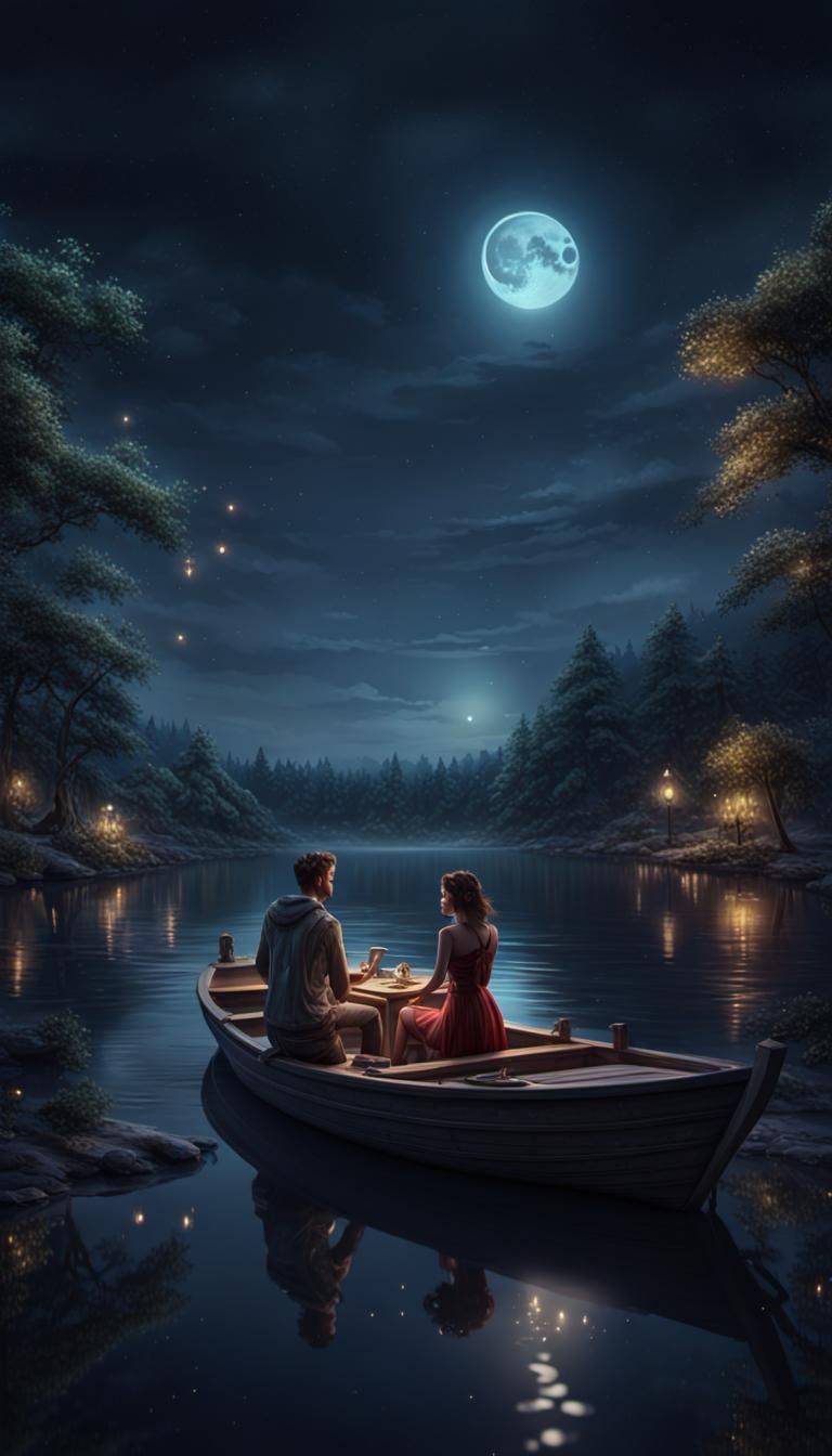 Romantic Boat Date Under the Moon