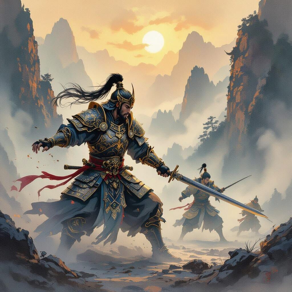 Ancient China Warrior Battle in Misty Mountains