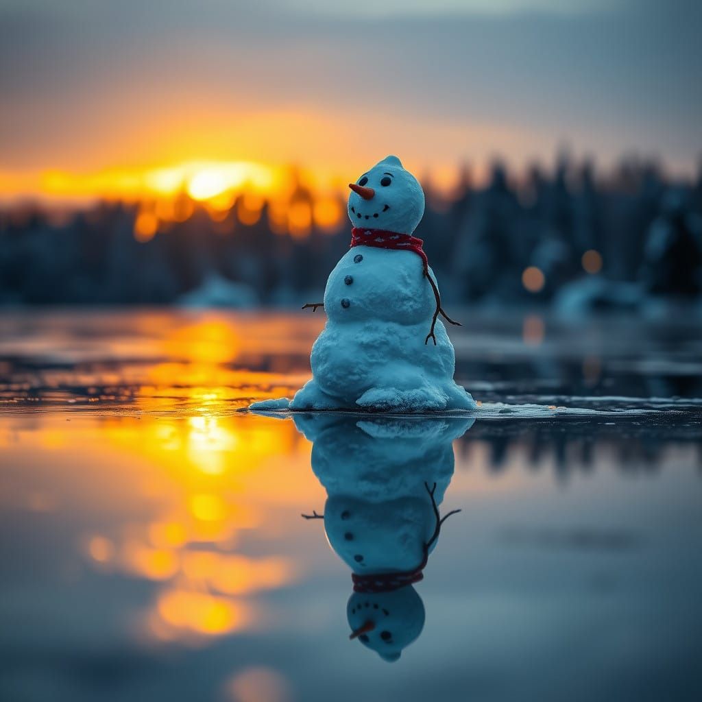 Winter Wonderland Snowman Captured in Perfect Reflection