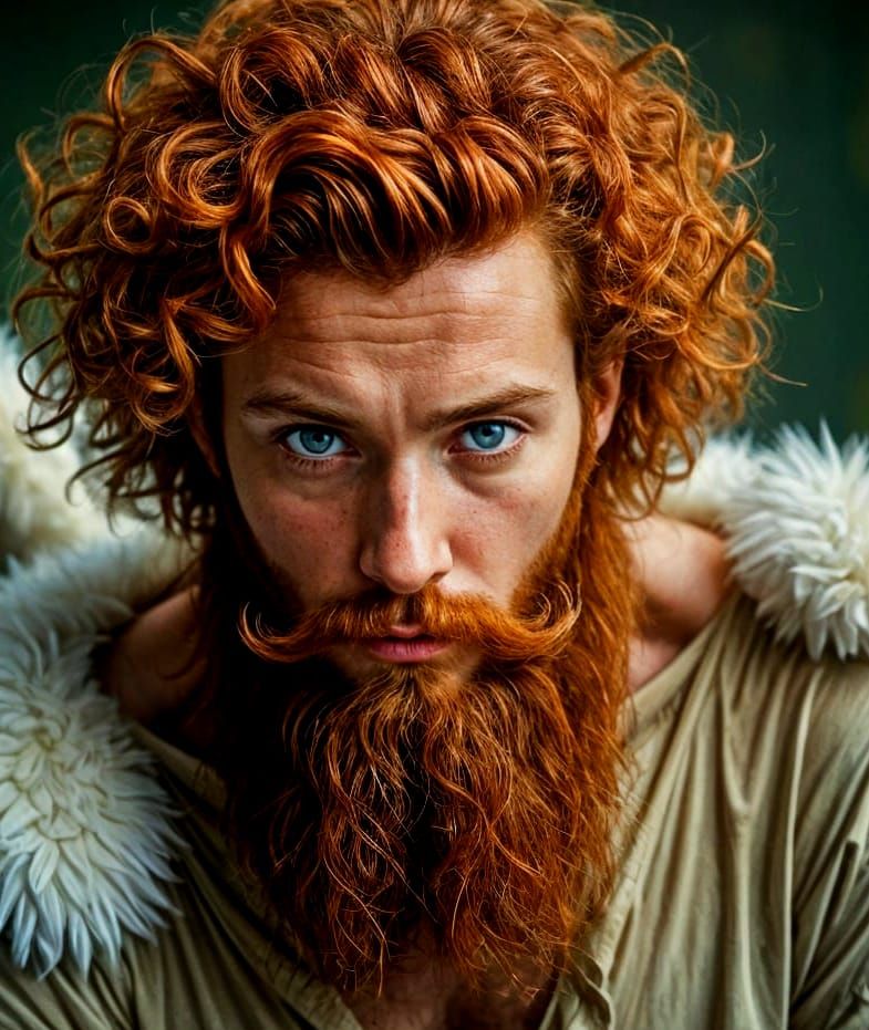 Red-Bearded Angel with Green Eyes Stares Intently