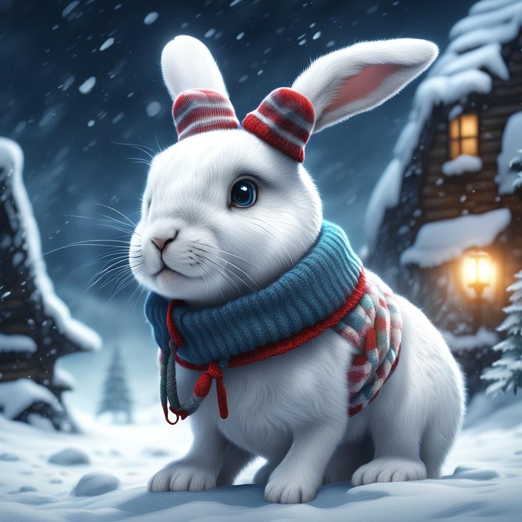 Cute Bunny in Snow: Detailed Matte Painting