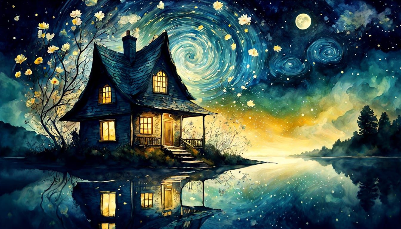 Whimsical Victorian Cottage in Surreal Digital Watercolor