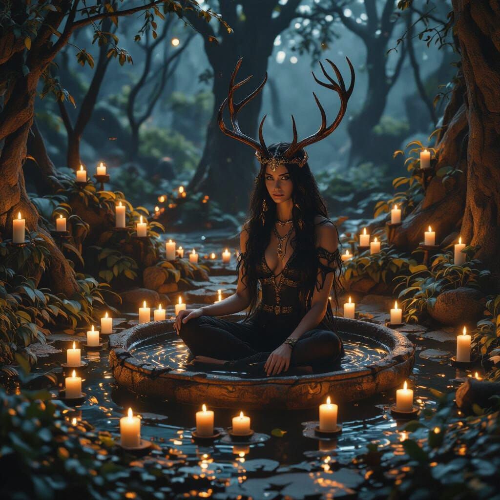 Celtic Goddess with Antlers by Candlelight