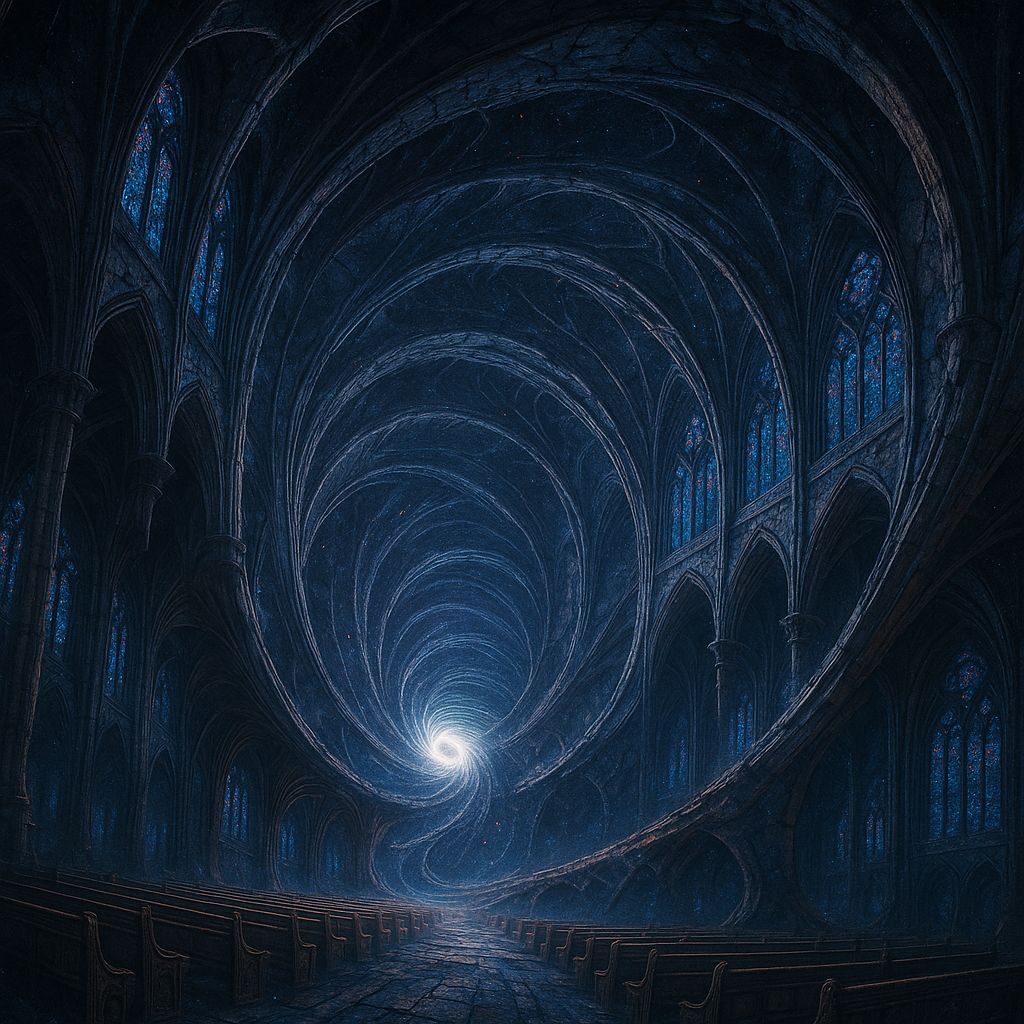 Cosmic Gothic Cathedral Spiraling into Vortex