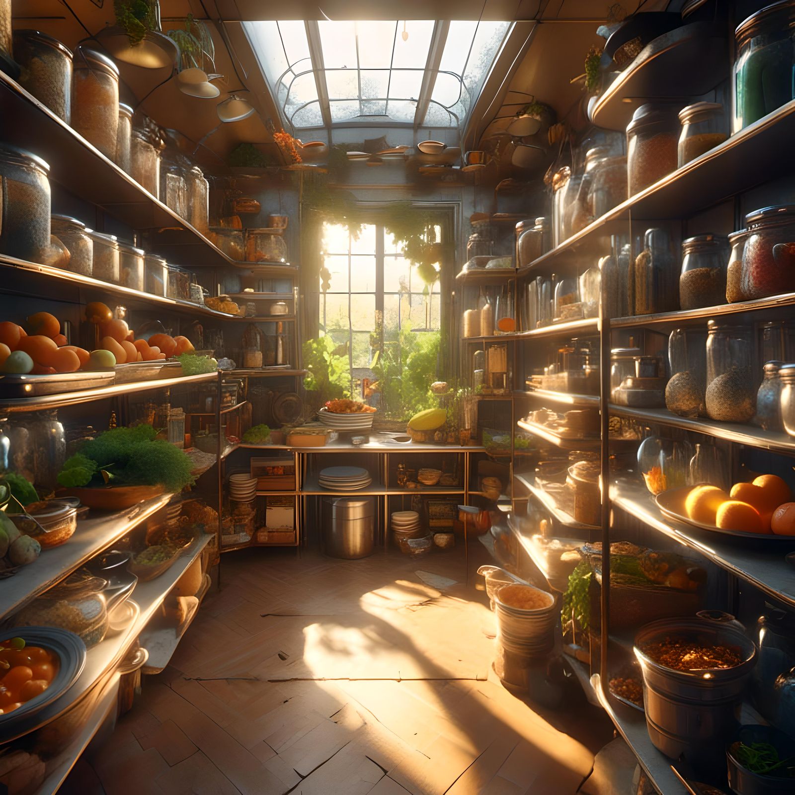Solarpunk Food Pantry in Hyperrealistic Detail