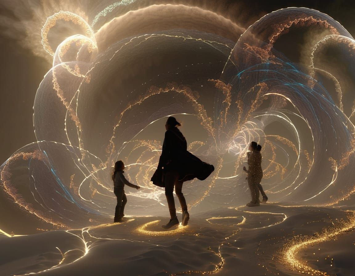 Deeply genetic in nature trails of polychrome light and zigz...