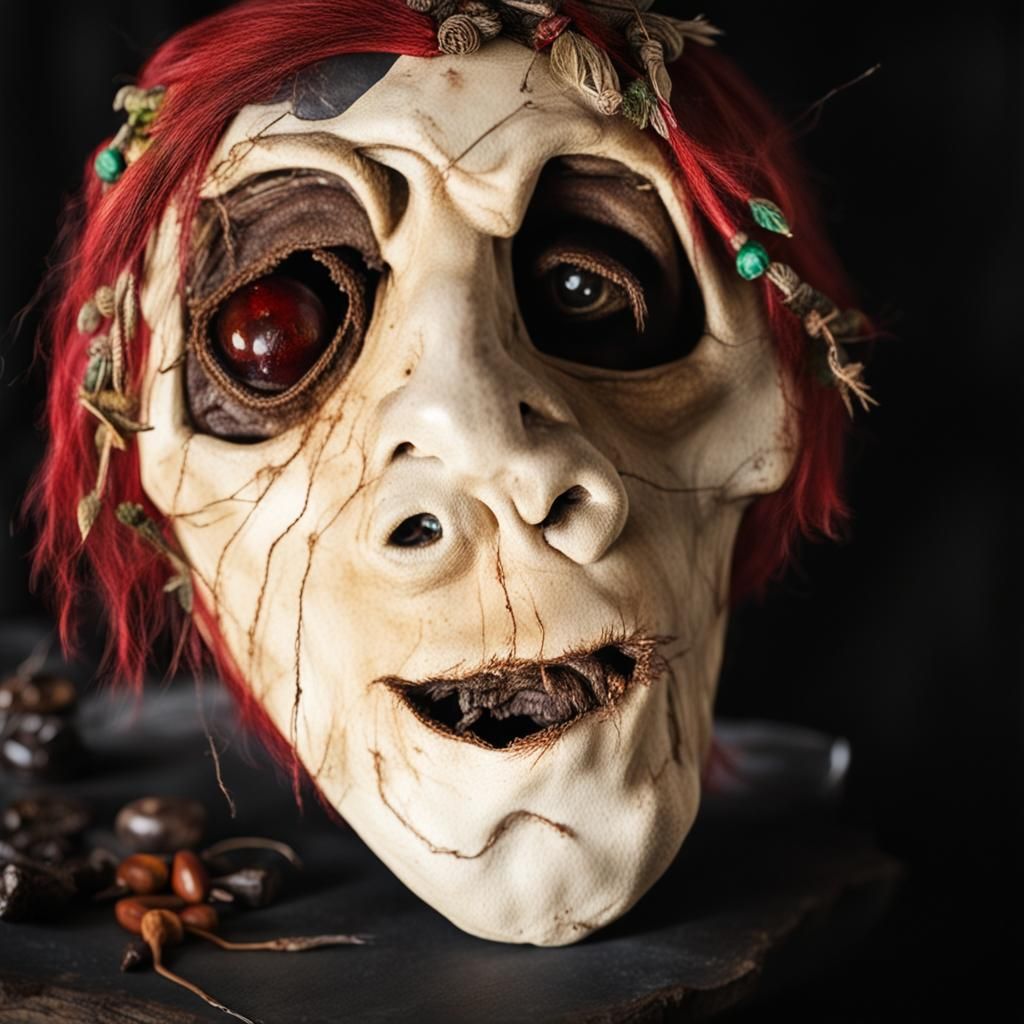 Shrunken Head Trophy of Cannibal Tribe as Souvenir