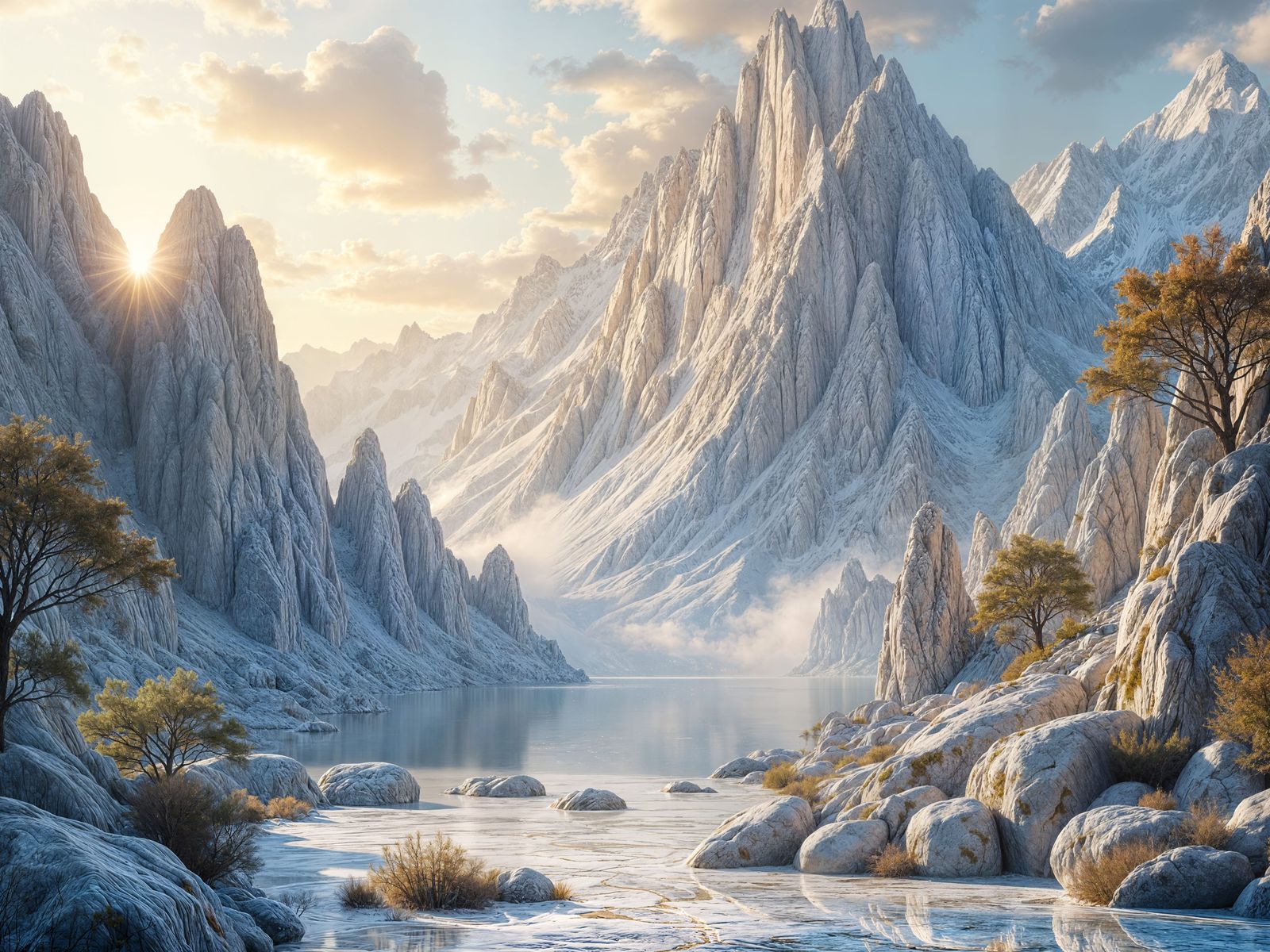 Marble Mountain with Golden Kintsugi Cracks