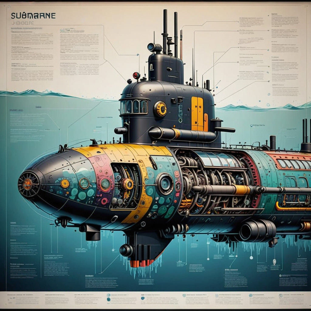 Stunning Submarine Cross Section Diagram in Colourful Infogr...