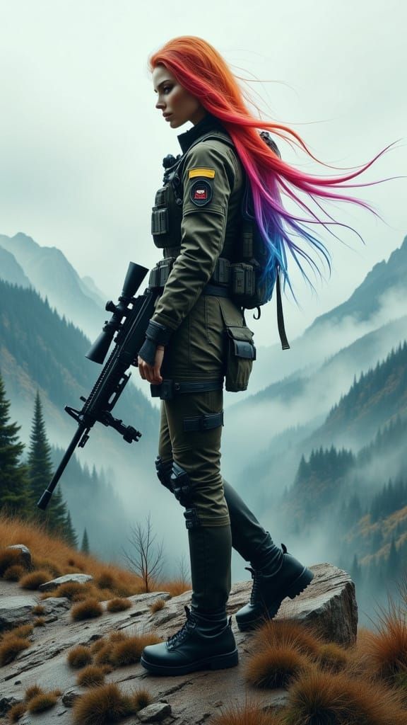 Rainbow Ranger: Cyberpunk Female Sniper in Tactical Outfit