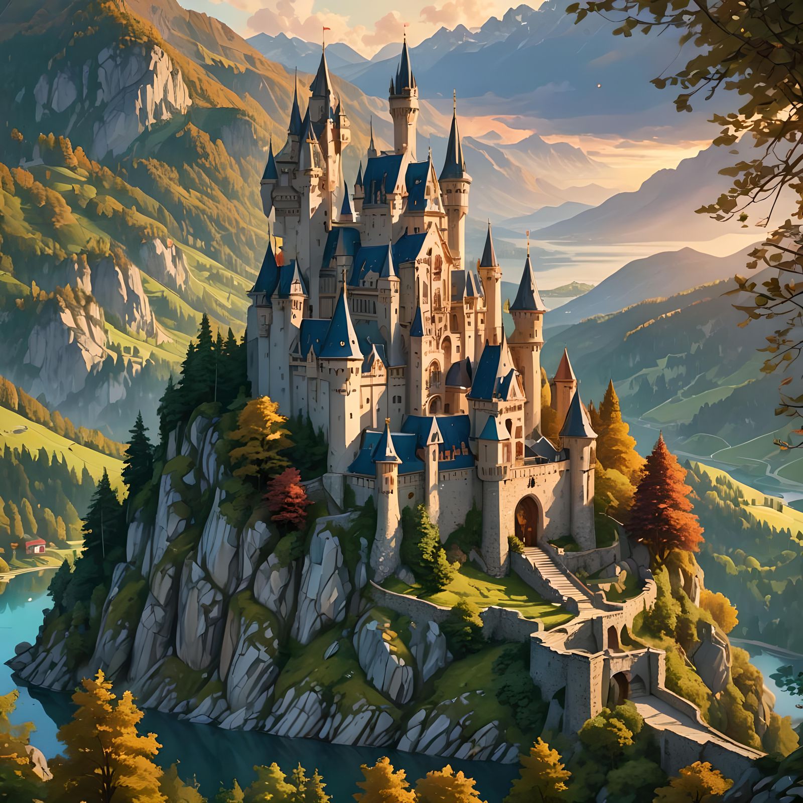 Fairytale Castle in Alps: Romantic Gothic Architecture