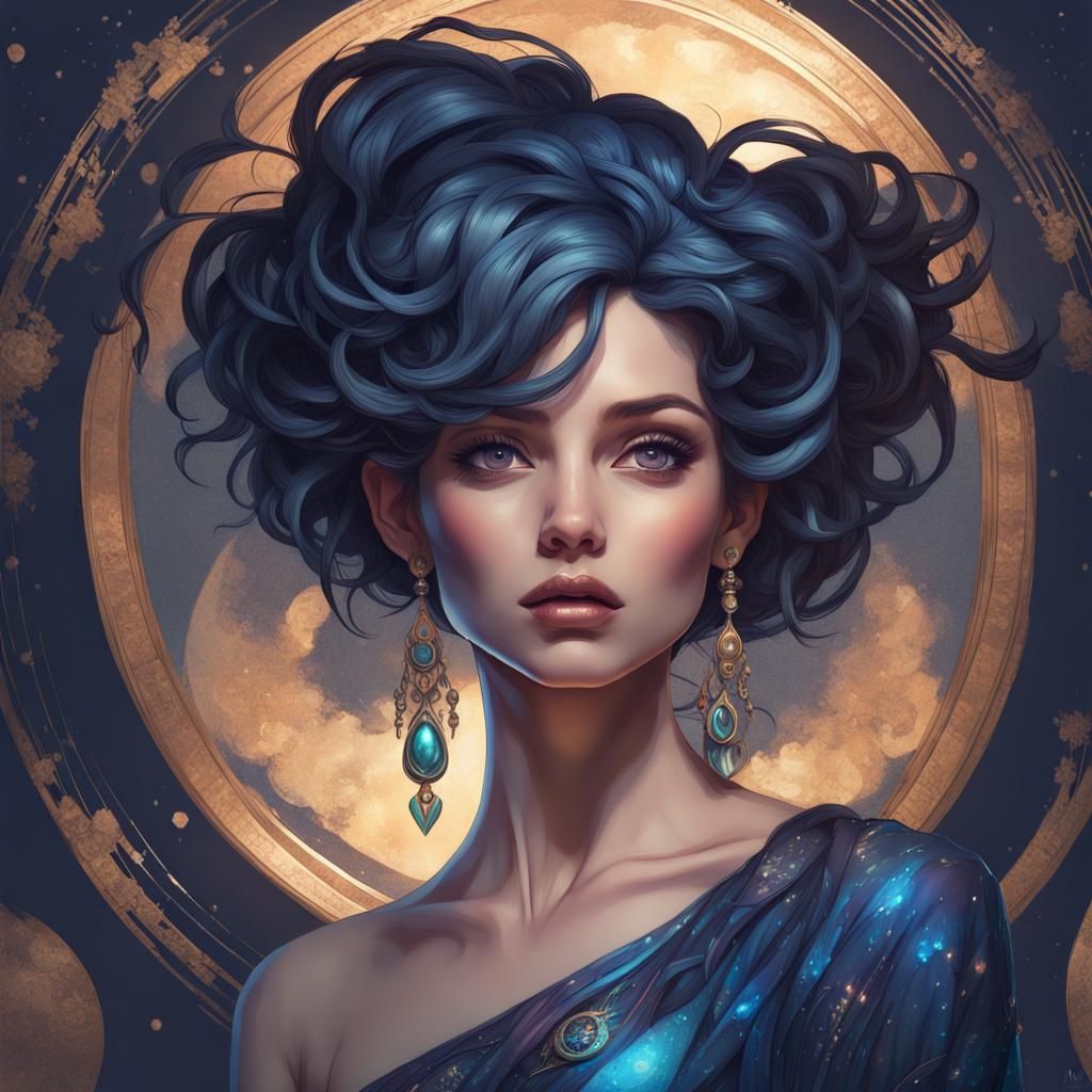 Cosmic Beauty in Moonlight: Hyperdetailed Portrait