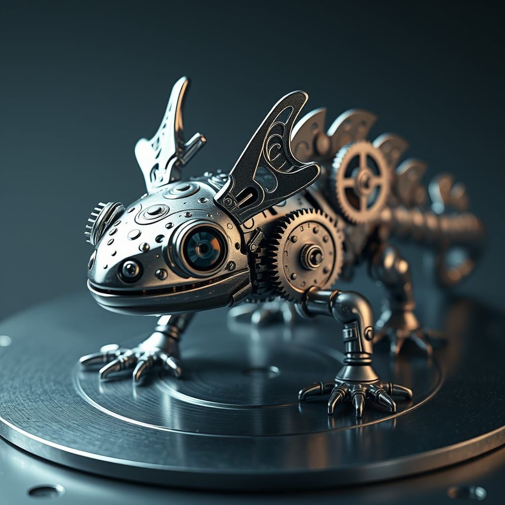 Cybernetic Axolotl in Intricate Clockwork Metal