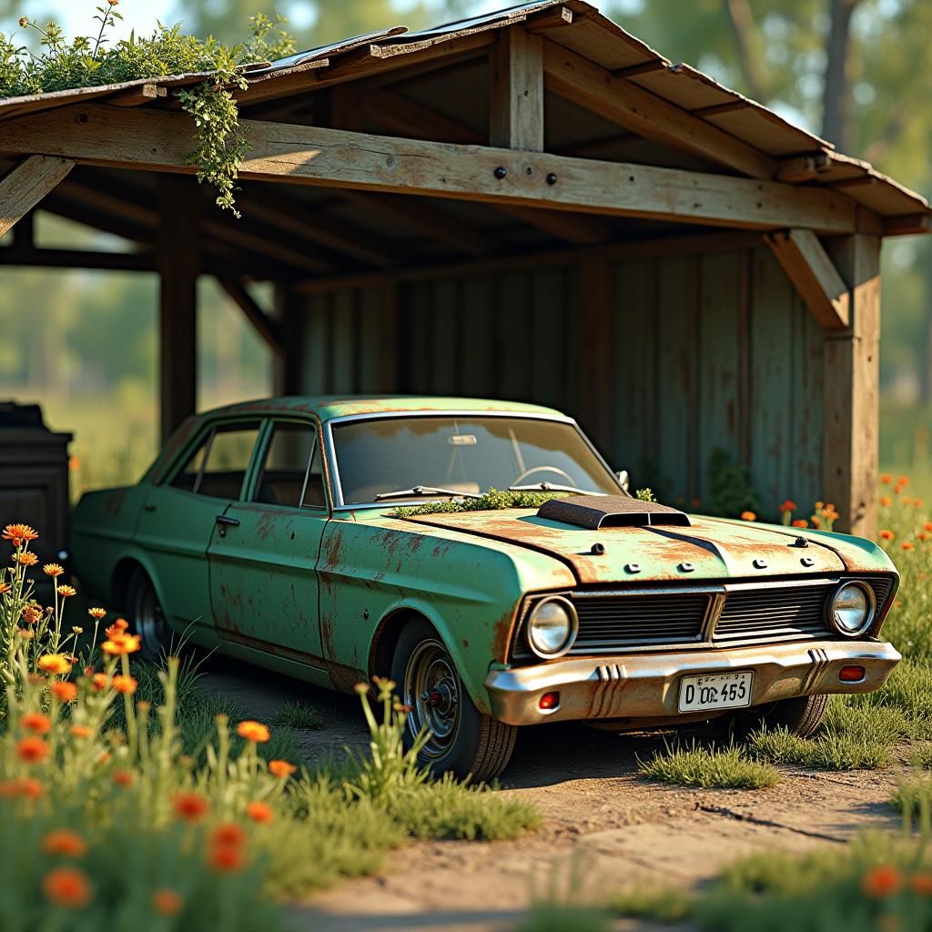 Weathered 1968 Ford Falcon in Hyper-Realistic Style