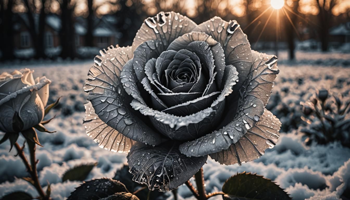 Icy Rose: Black and White Sunrise Photography