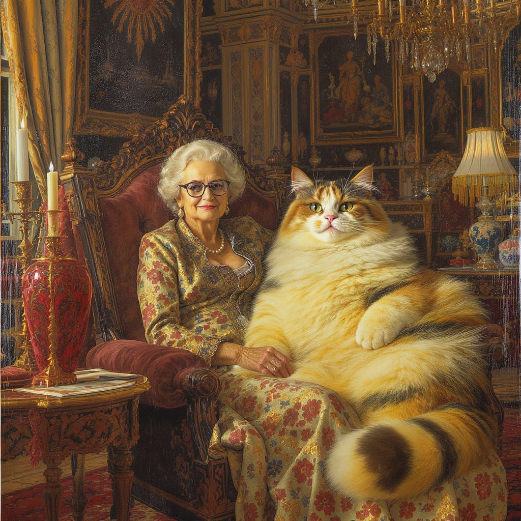 Elegant Lady with Calico Cat in Tonalist Style