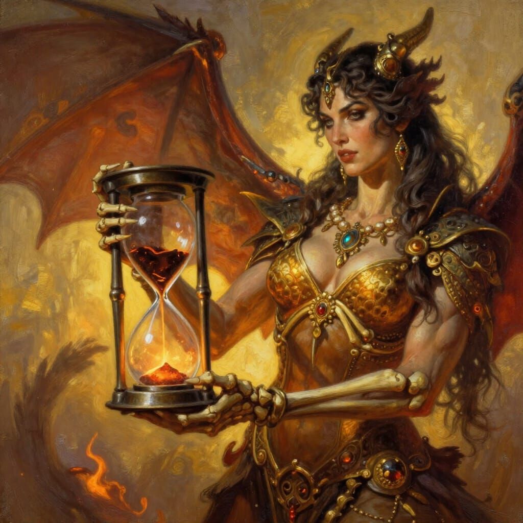 Dragon Holds Hourglass: Centaur in Golden Hour Light