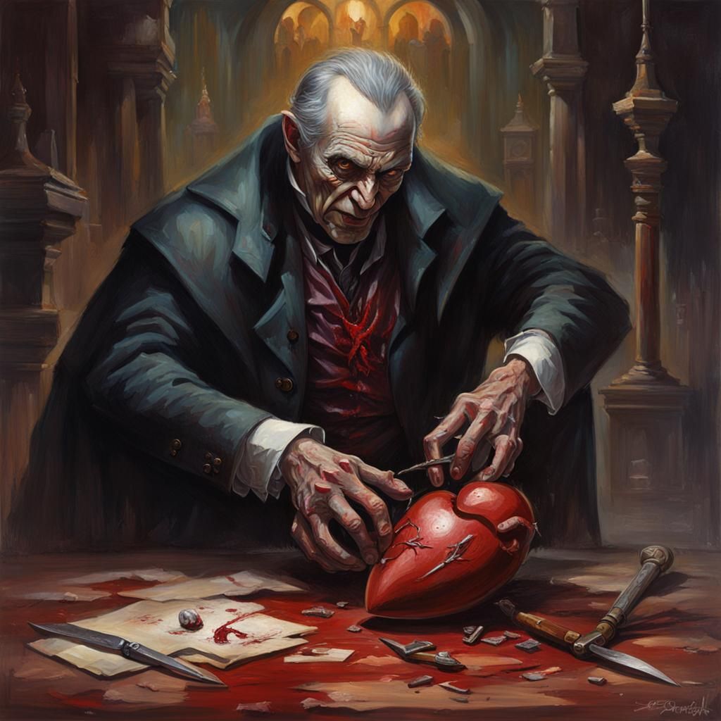 Sinister Vampire Heart Removal in Hyperdetailed Style
