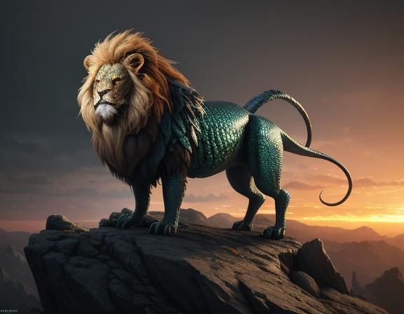 Dragon-Lion-Spider Hybrid on Rocky Cliff