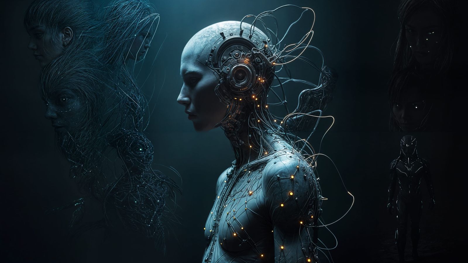 Human-AI Fusion with Glowing Circuits, Cinematic Style