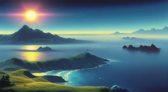 Hyperrealistic Vaporwave Landscape at World's Edge