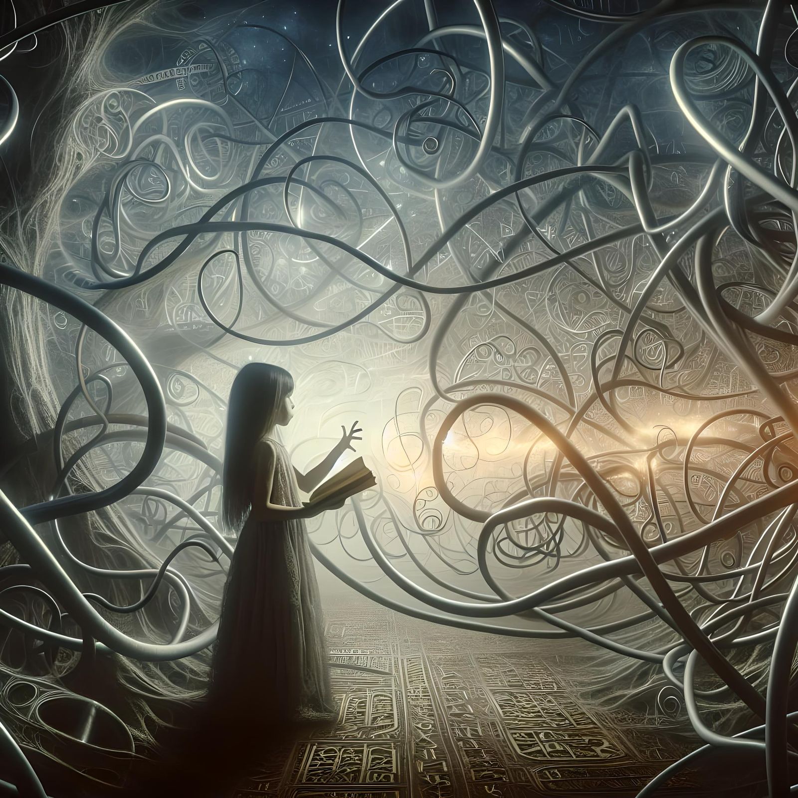 Girl Casting Magic Spell in Surreal Scene