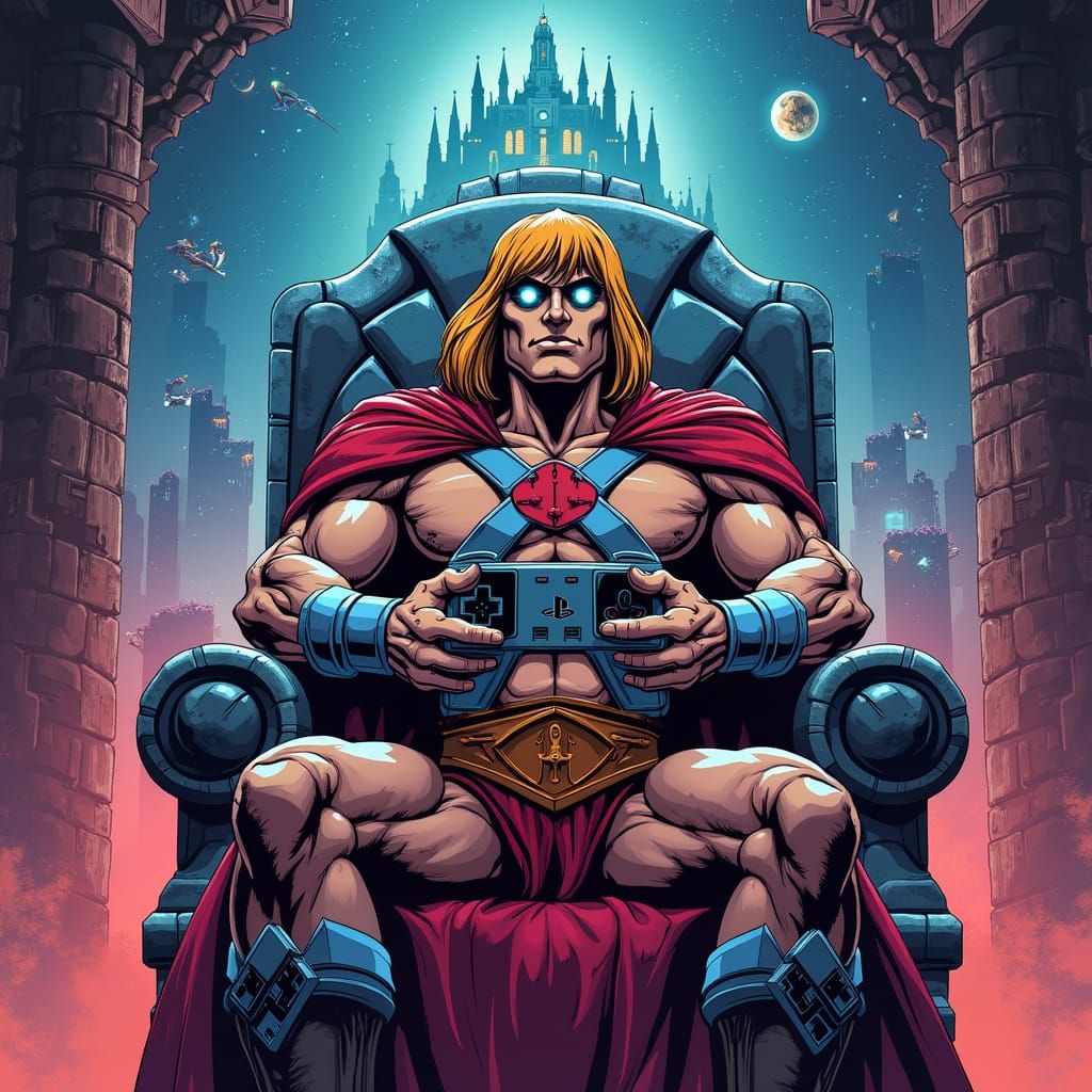 He-Man Grasps Hybrid Game Controller on Throne
