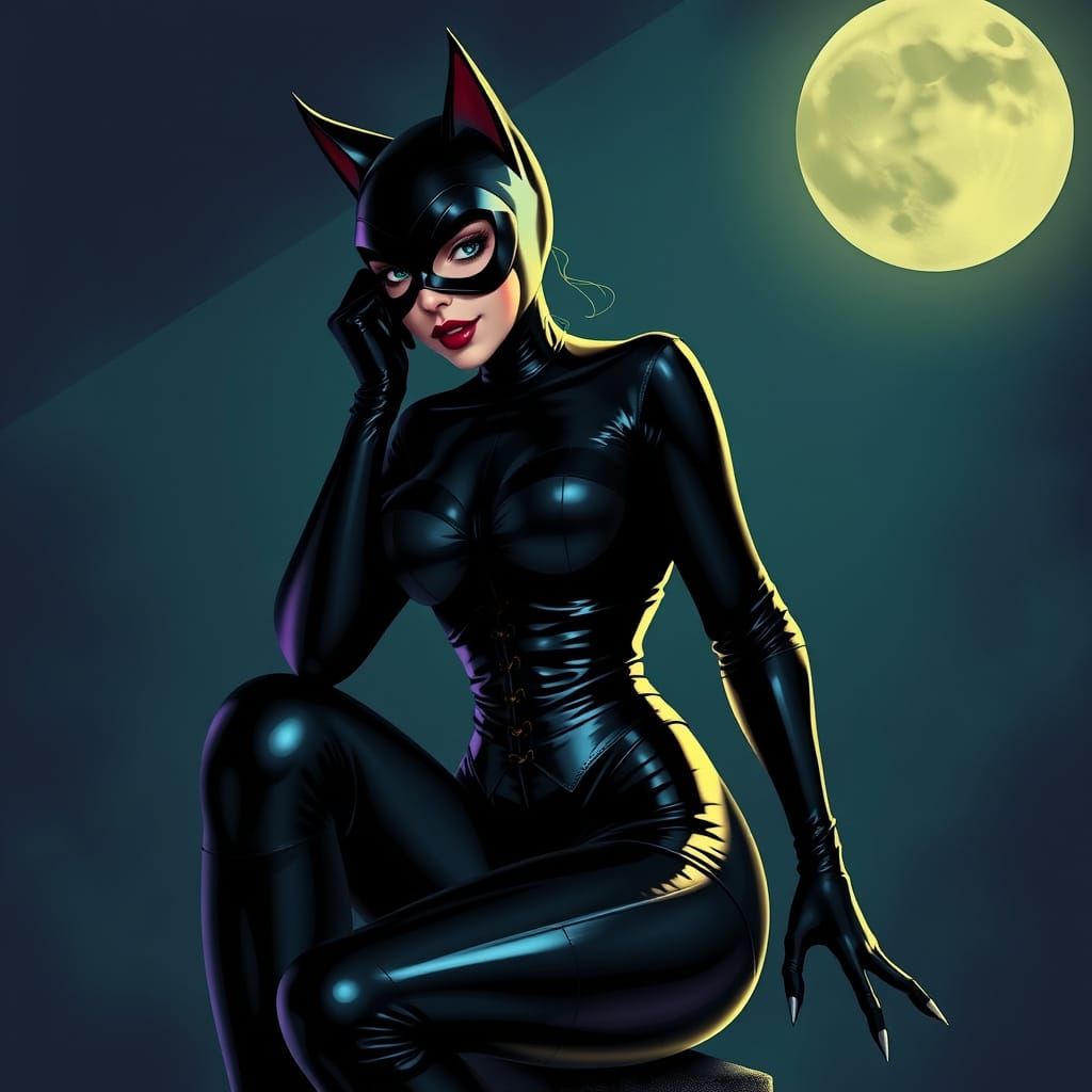 Catwoman in Latex Catsuit: Digital Rendering