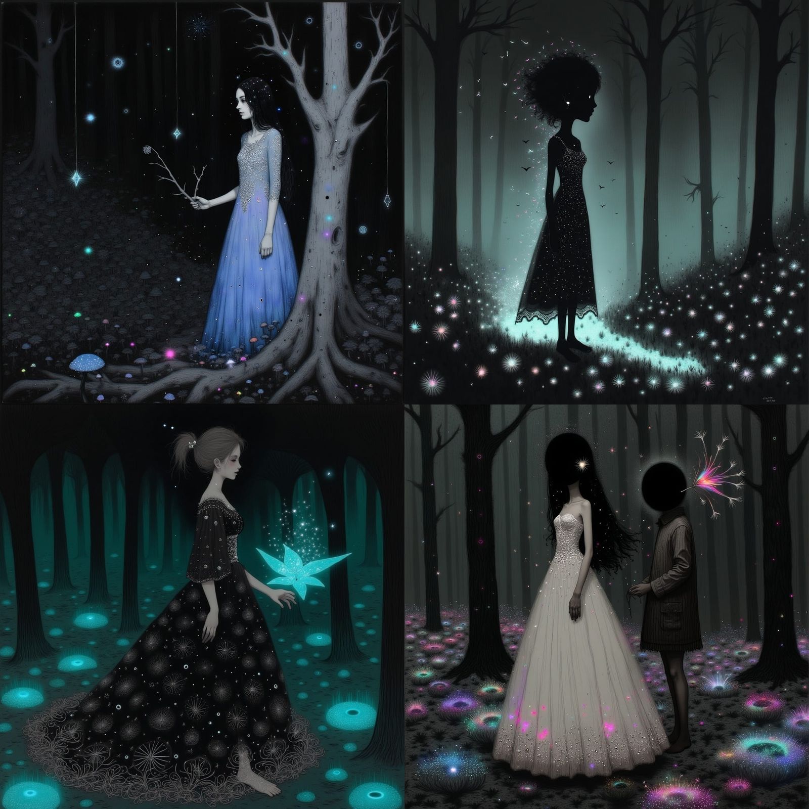 Enchanted Midnight Stroll in Glowing Woodland