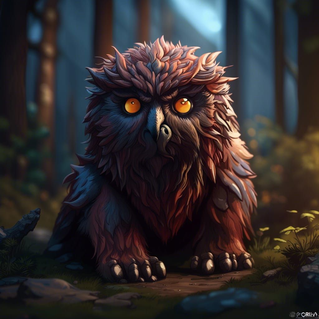 Fantastical Owlbear Cub Matte Painting